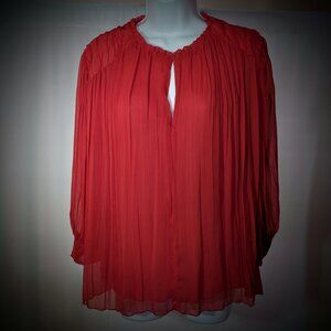 ZARA Basic NWT pleated FLOWY BLOUSE top Sz LARGE lined mini ruffles 3/4 SLEEVES